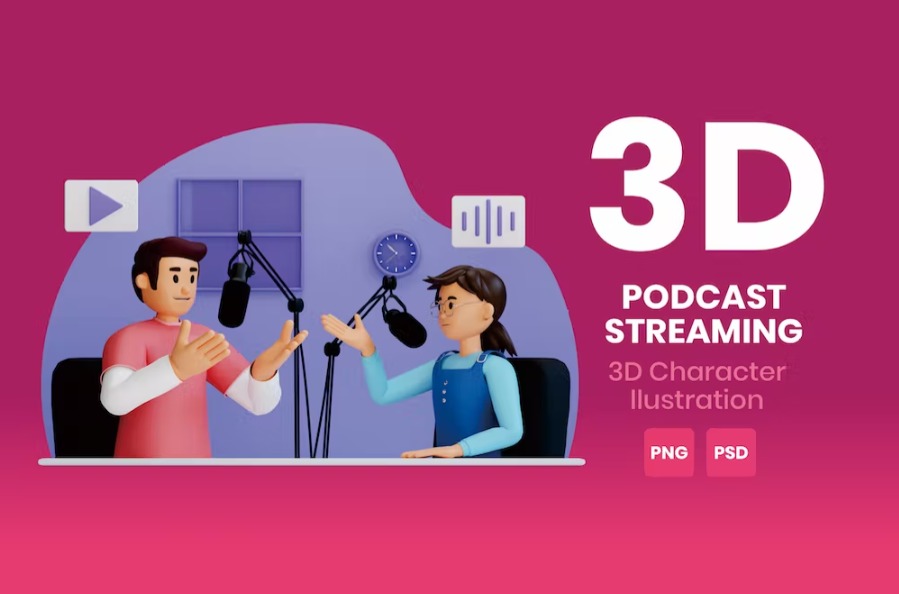 Free Podcast Streaming 3D Character Template Download