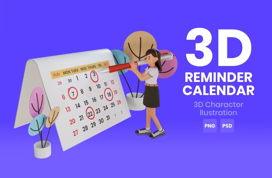 Free Reminder Calendar 3D Character Template Download