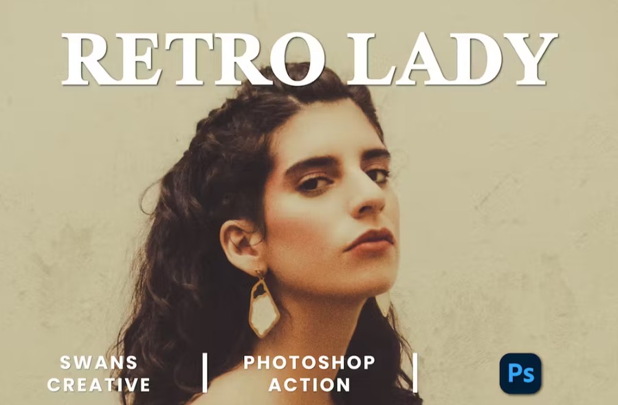 Free Retro Lady Photoshop Action Download