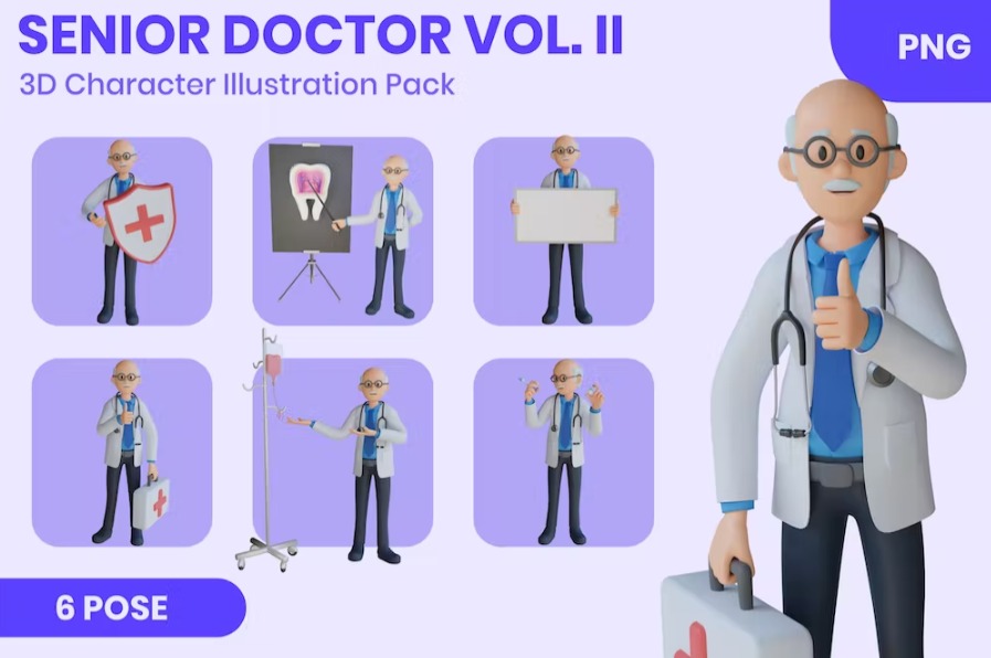 Free Senior Doctor Vol. II 3D Illustration Template Download