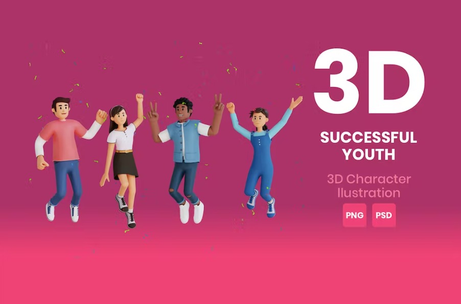 Free Successful Youth 3D Character Illustration Template Download