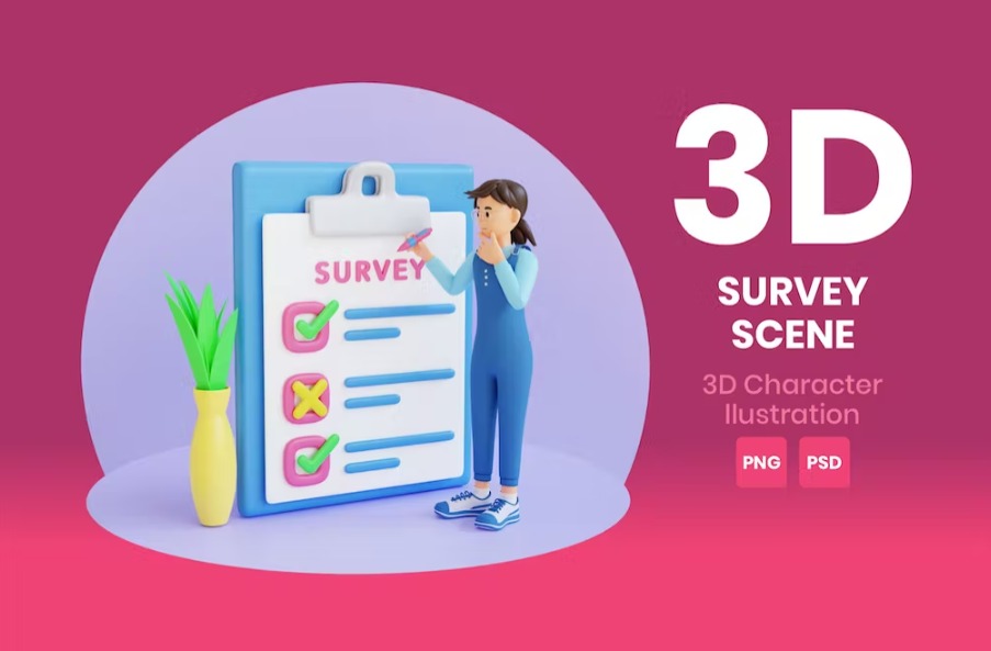 Free Survey Scene 3D Character Illustration Template Download