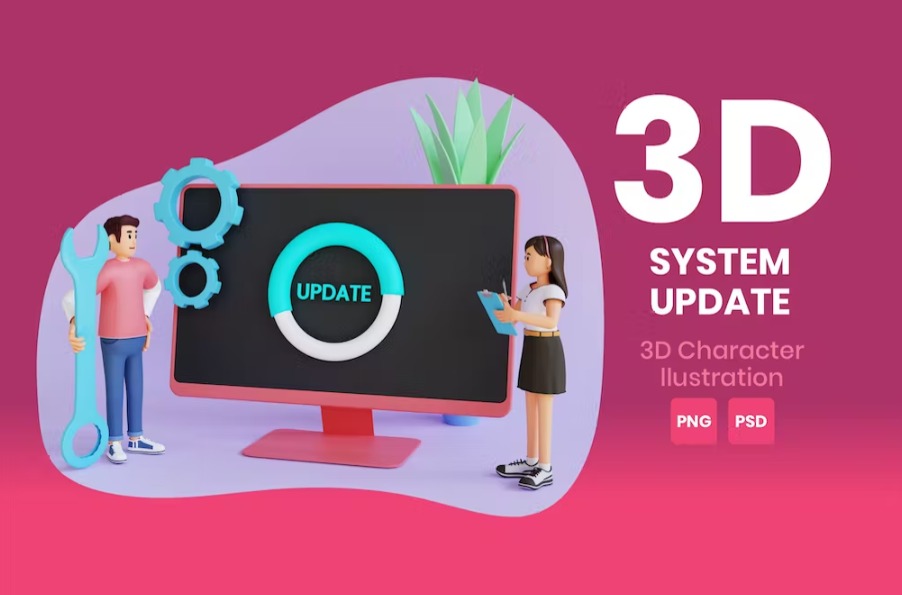 Free System Update 3D Character Illustration Template Download