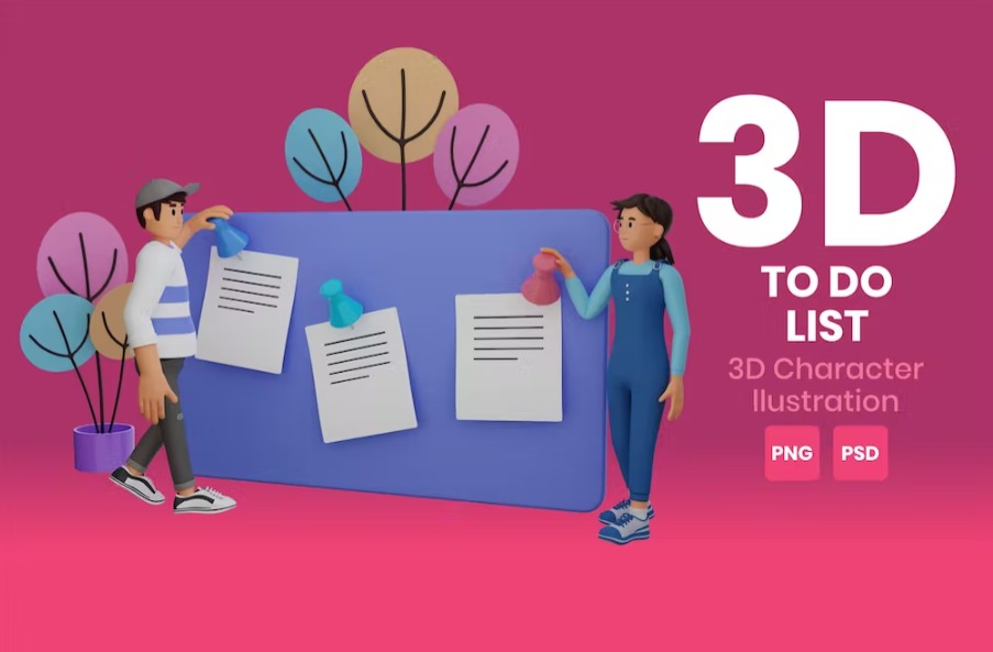 Free To Do List 3D Character Illustration Template Download