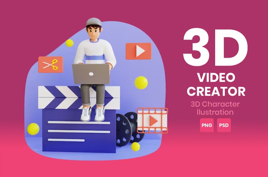 Free Video Creator 3D Character Illustration Template Download