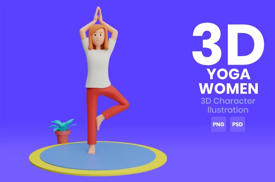 Free Yoga Women 3D Character Illustration Template Download