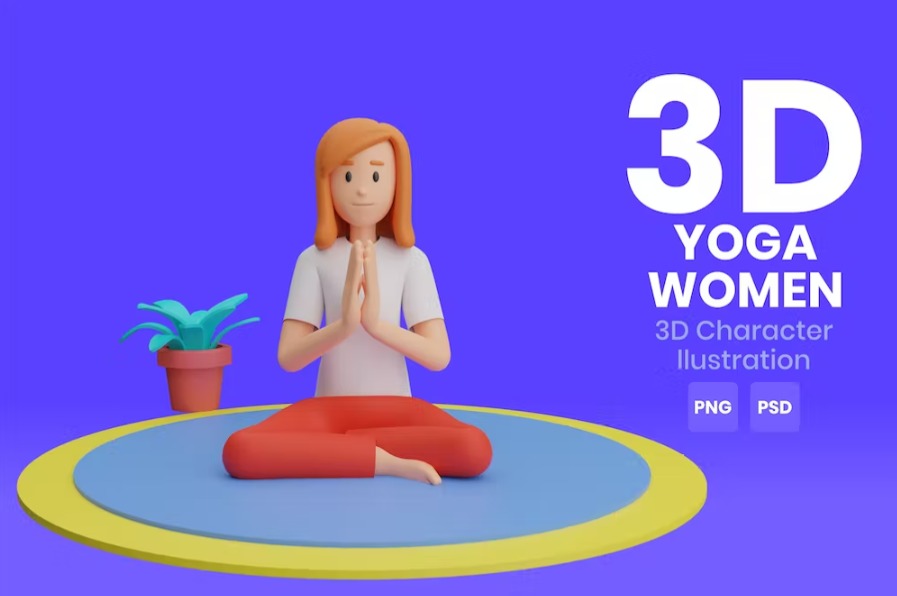 Free Yoga Women 3D Character Illustration Template Vol.01