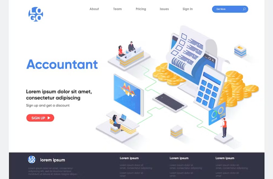 Free Accountant Isometric Landing Page Template Download