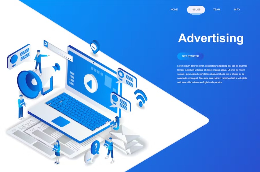 Free Advertising and Promo Isometric Landing Page Template Download