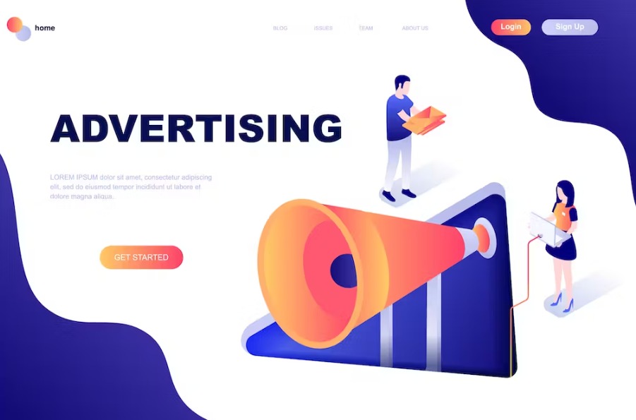 Free Advertising Isometric Landing Page Template Download