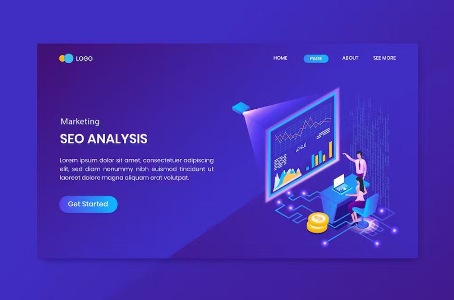 Free Analysis Marketing Isometric Landing Page Template Download