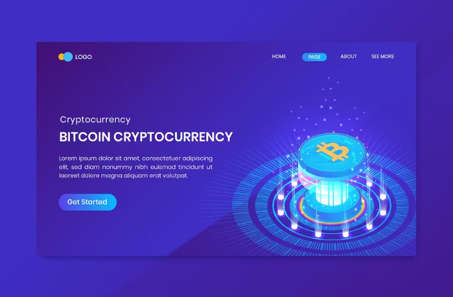 Free Bitcoin Cryptocurrency Isometric Landing Page Download