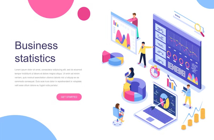 Free Business Statistic Isometric Landing Page Download