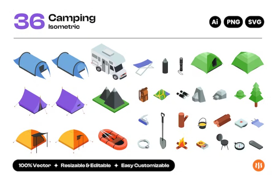 Free Camping Equipment Isometric Landing Page Download