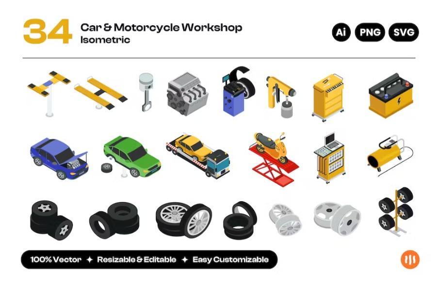 Free Car & Motorcycle Workshop Isometric Landing Page Download