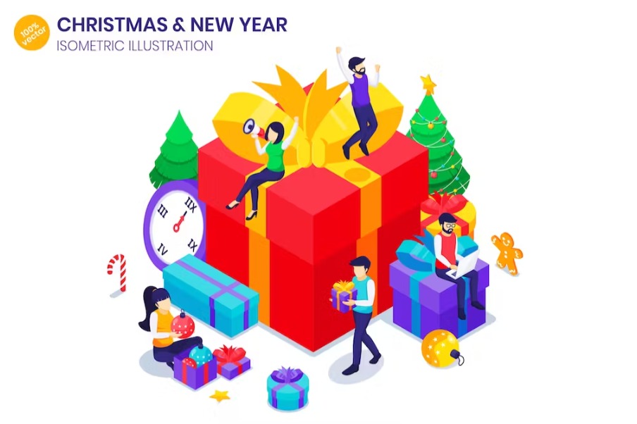 Free Celebrate New Year Isometric Landing Page Download