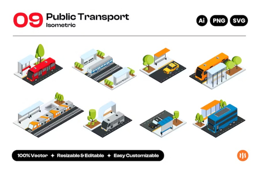 Free Collection of public transportation Isometric