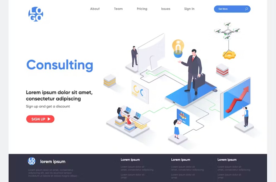 Free Consulting Isometric Landing Page Download