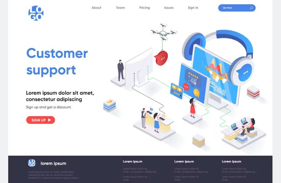 Free Customer Support Isometric Landing Page Download