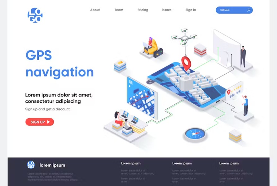 Free GPS Navigation Isometric Landing Page Download