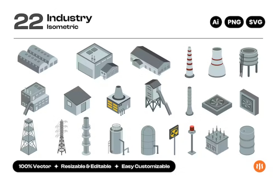 Free Industry Elements Isometric Landing Page Download