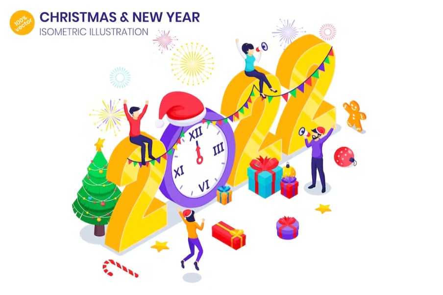 Free New Year Celebration Isometric Landing Page Template Download