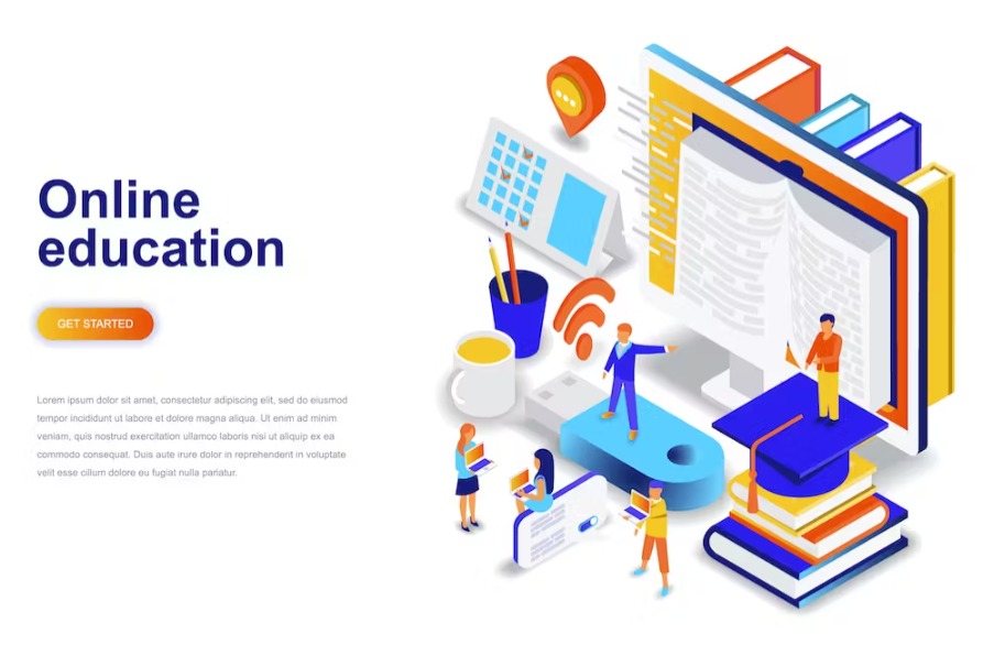 Free Online Education Isometric Landing Page Template Download