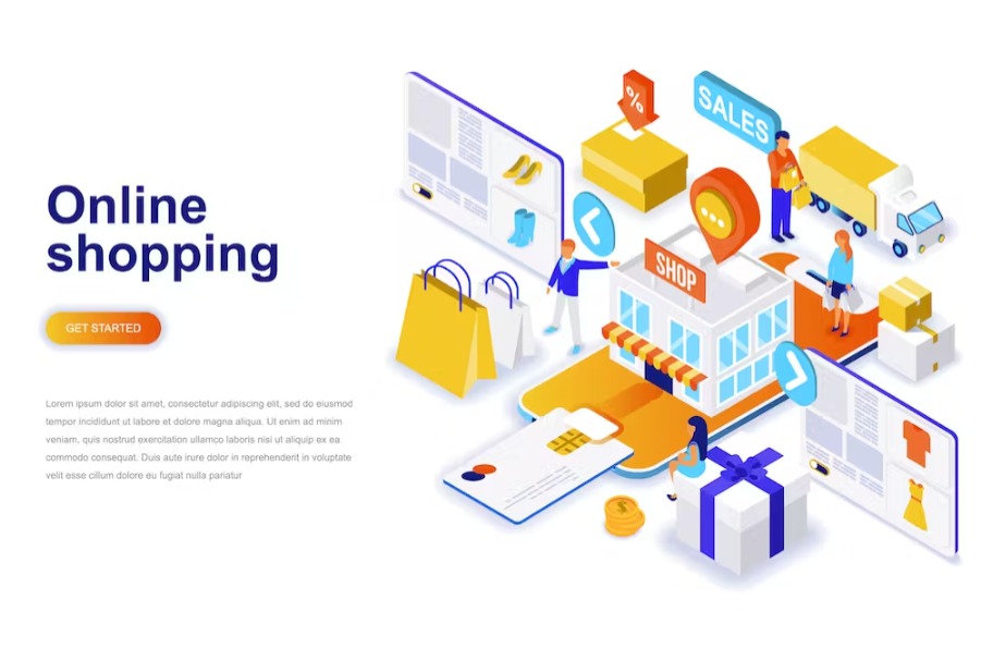 Free Online Shopping Isometric Landing Page Template Download