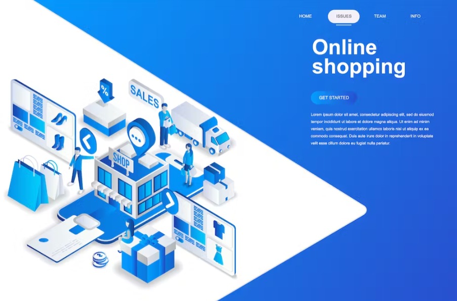 Free Online Shopping Isometric Landing Page Template Download