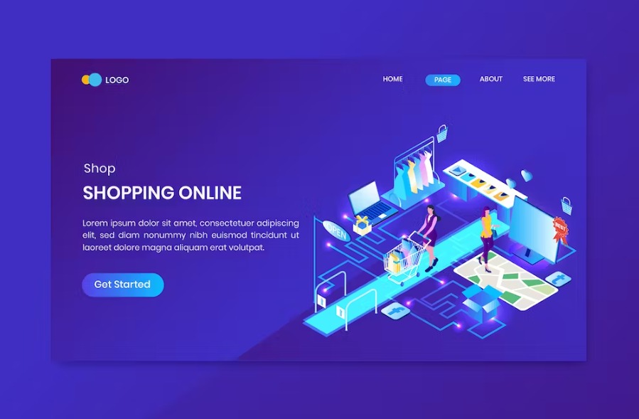 Free Online Shopping Isometric Landing Page Template Download