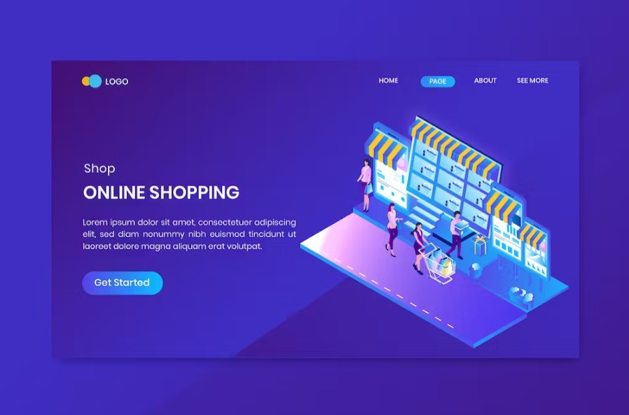 Free Online Shopping Isometric Landing Page Template Download