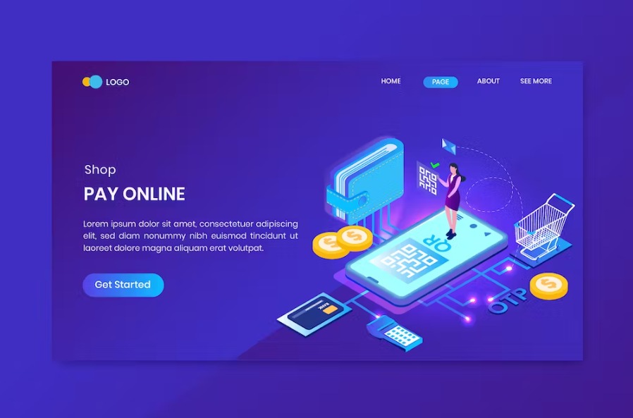 Free Pay Online Isometric Landing Page Template Download