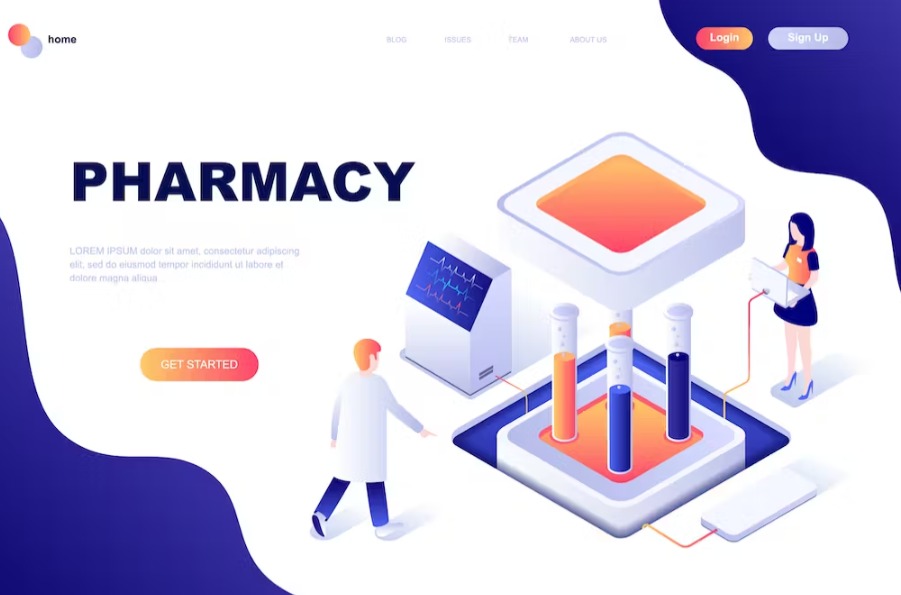 Free Pharmacy Isometric Landing Page Template Download