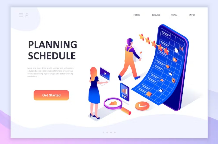 Free Planning Schedule Isometric Landing Page Template Download