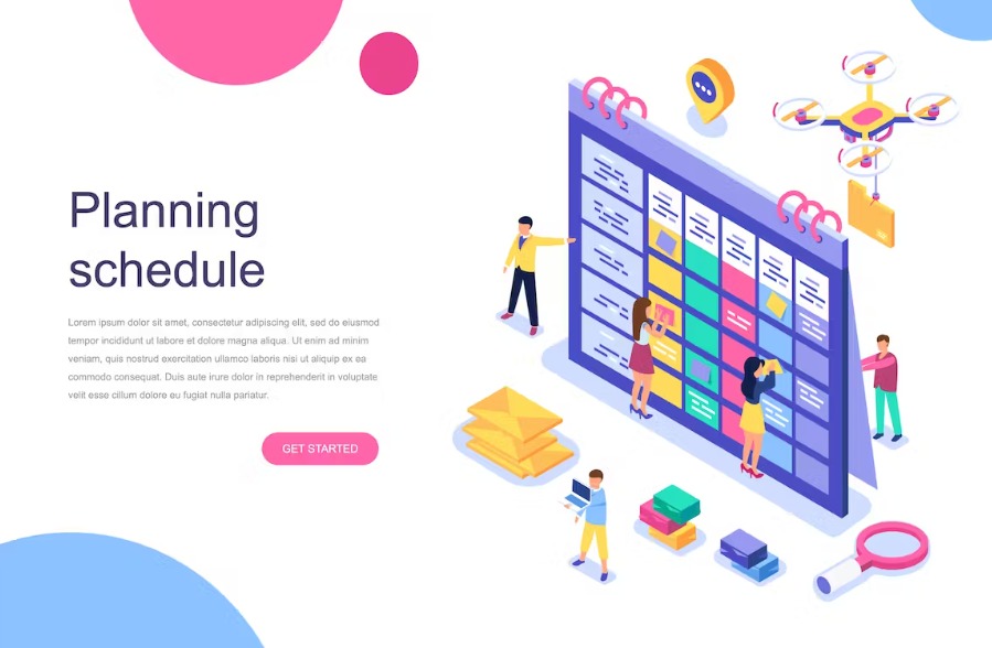 Free Planning Schedule Isometric Landing Page Template Download