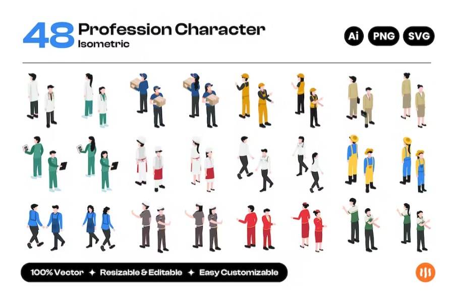 Free Profession Character Isometric Landing Page Template Download