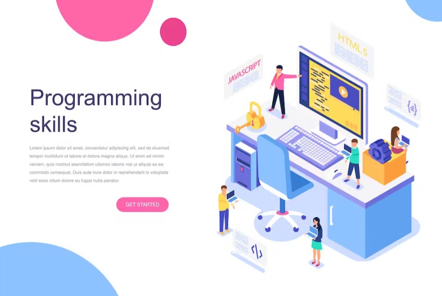 Free Programming Skills Isometric Landing Page Template Download