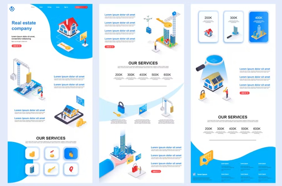 Free Real Estate Isometric Landing Page Template Download