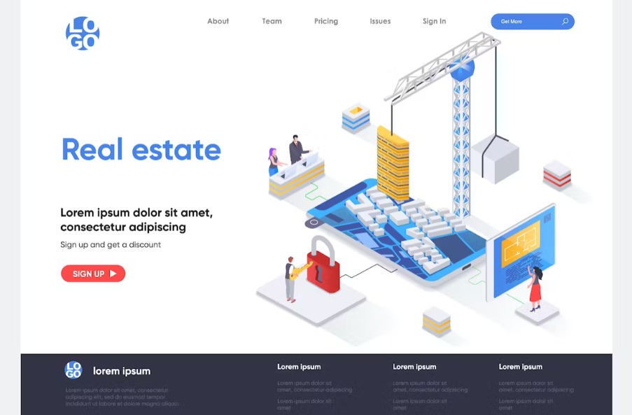 Free Real Estate Isometric Landing Page Template Download