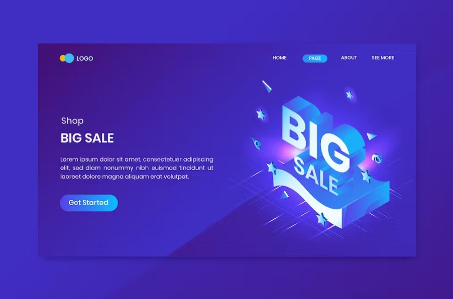 Free Shop Big Sale Isometric Landing Page Template Download