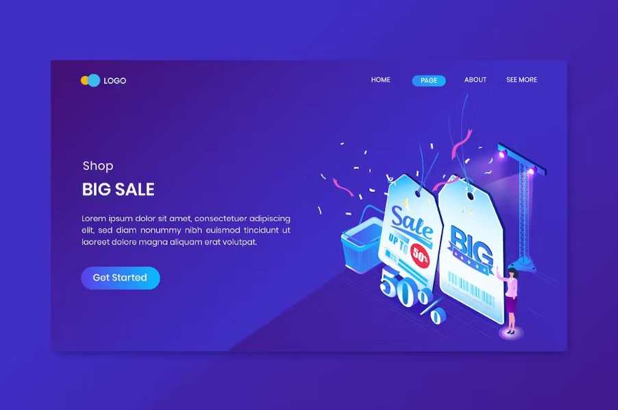 Free Shop Sale Isometric Landing Page Template Download