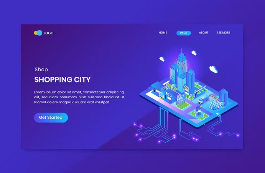 Free Shop City Isometric Landing Page Template Download