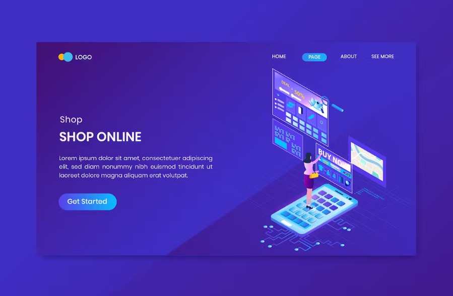 Free Shopping Isometric Landing Page Template Download