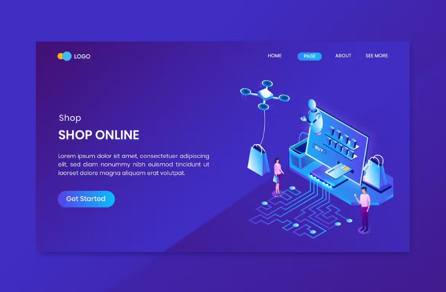 Free Shopping Isometric Landing Page Template Download