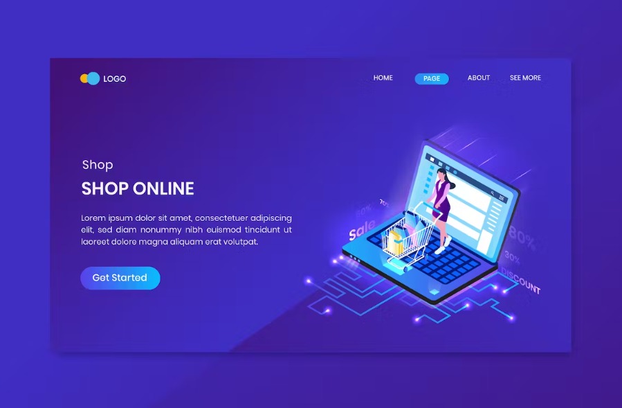 Free Shopping Isometric Landing Page Template Download