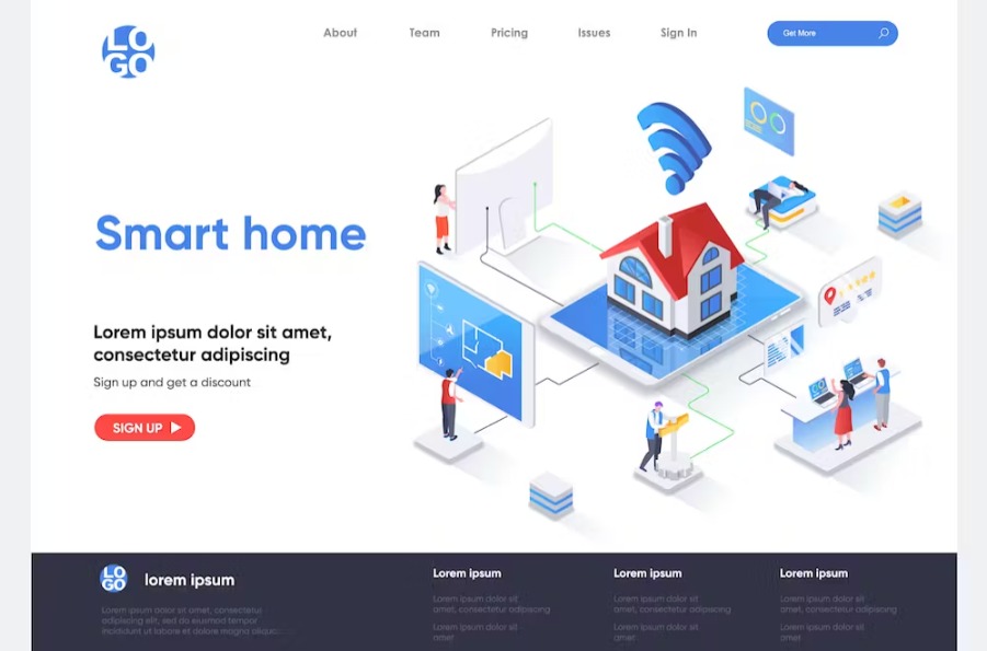 Free Smart Home Isometric Landing Page Template Download