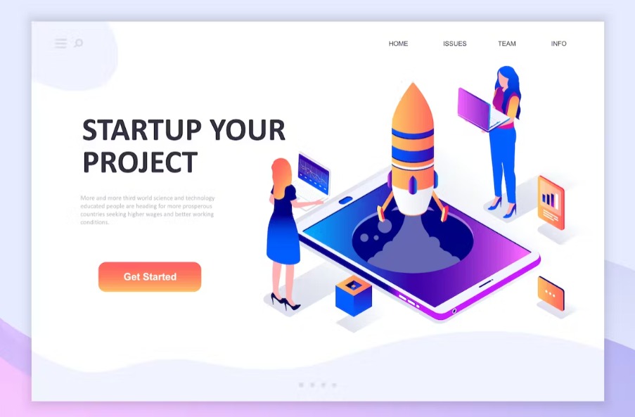 Free Startup Isometric Landing Page Template Download