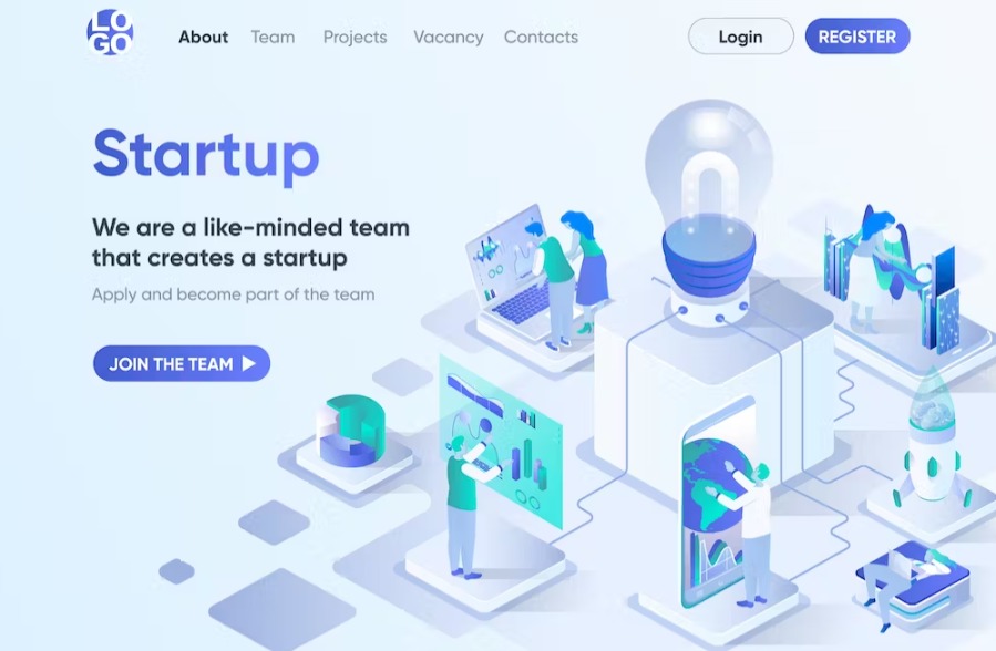 Free Startup Isometric Landing Page Template Download