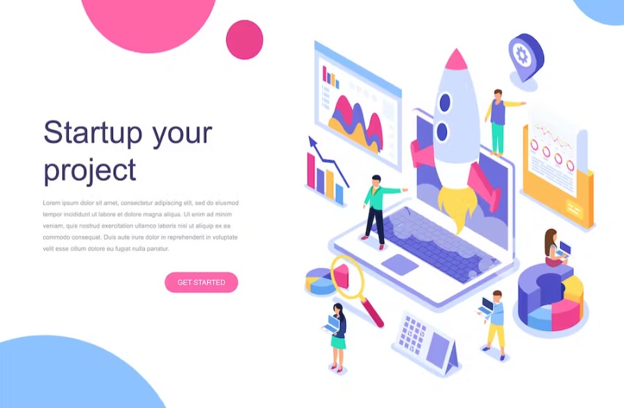 Free Startup Isometric Landing Page Template Download