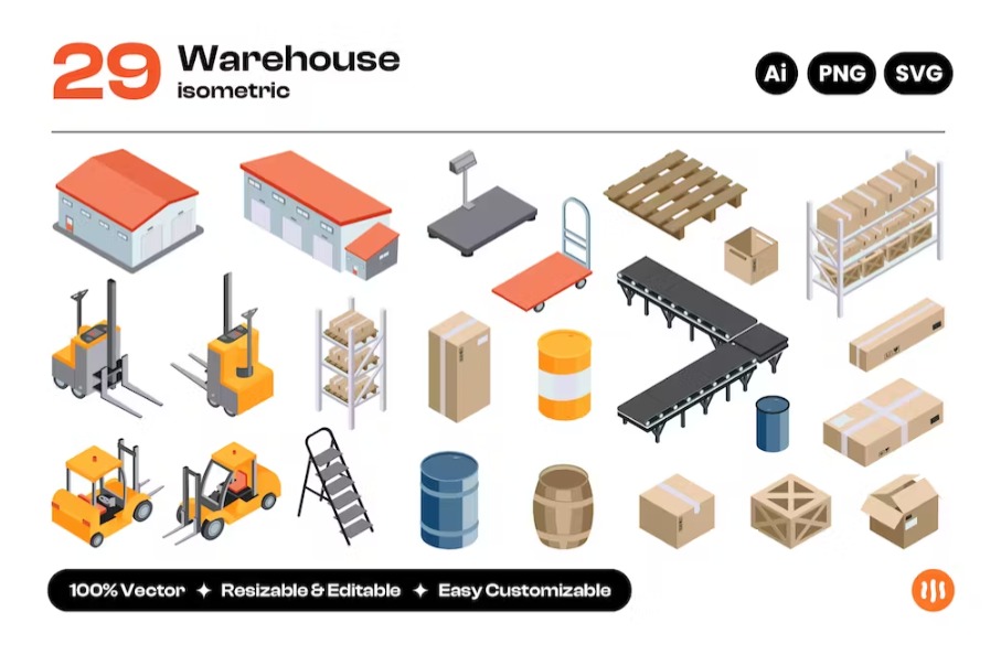 Free Warehouse elements Isometric Landing Page Template Download